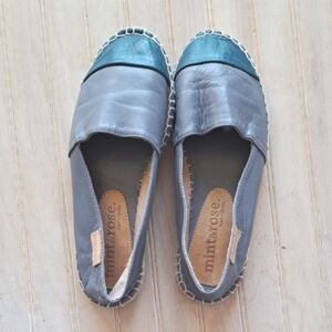 Mint & Rose Gray Teal Leather Colorblock Quality Flats Stylish Causa Espadrilles